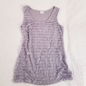 3/$45 | Suzy Shier | Grey Silver Ruffles Tank